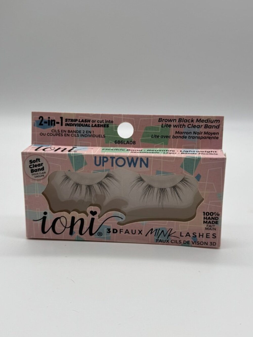 ioni Eyelashes 3D Faux Mink Lashes Uptown 686LAO8 Brown Black Medium Clear Band